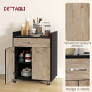 Carrello da Cucina con Armadietto e Cassetto 60x40x77 cm in Legno Nero  