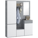 Mobile Guardaroba per Ingresso con Specchio Appendiabiti e Armadio 145x29x184 cm Grigio e Bianco  