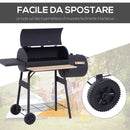 Barbecue a Carbone Carbonella 124x53x104 cm con Coperchio e Affumicatore in Acciaio Nero