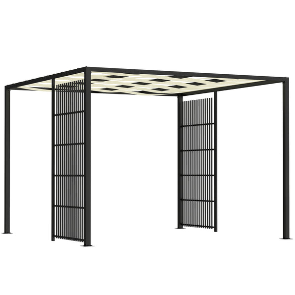 Pergola Gazebo da Giardino 295x295x210 cm Copertura Ondulata e Pannelli Laterali in Metallo Nero acquista