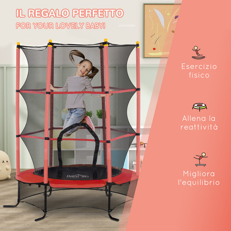 Trampolino Elastico per Bambini da 3 Anni Ø160 cm con Rete di Protezione Rosso e Nero 