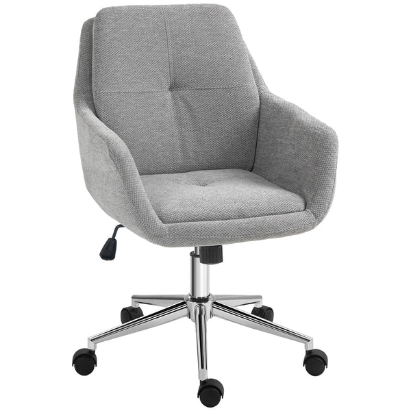 Sedia da Ufficio Girevole ad Altezza Regolabile 55x66x86-96 cm in Tessuto Effetto Lino e Acciaio Grigio Chiaro acquista