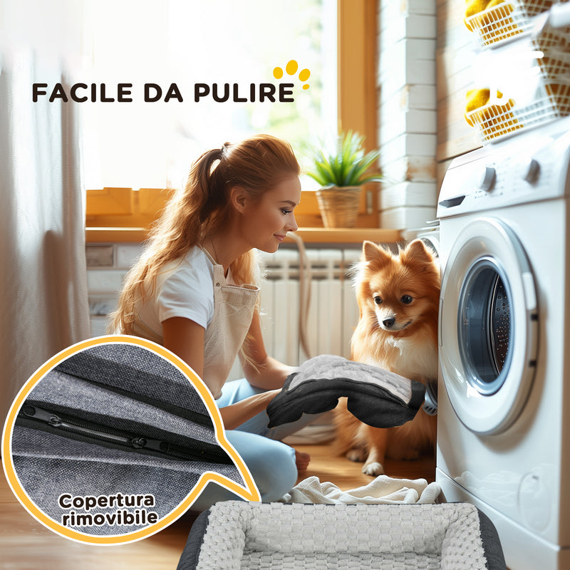 Cuccia Imbottita per Cani Taglia Media con Cuscino Rimovibile Lavabile 90x69x21cm Grigio Carbone 