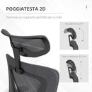 Sedia Poltrona Direzionale da Ufficio 65x64x120-130 cm in Tessuto a Rete Grigio Scuro