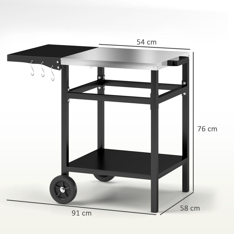 Carrello per Barbecue 91x58x76 cm con Piano in Acciaio Nero   