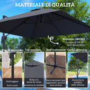 Ombrellone da Giardino a Braccio 244x244x255 cm Girevole a 360° Grigio Scuro  