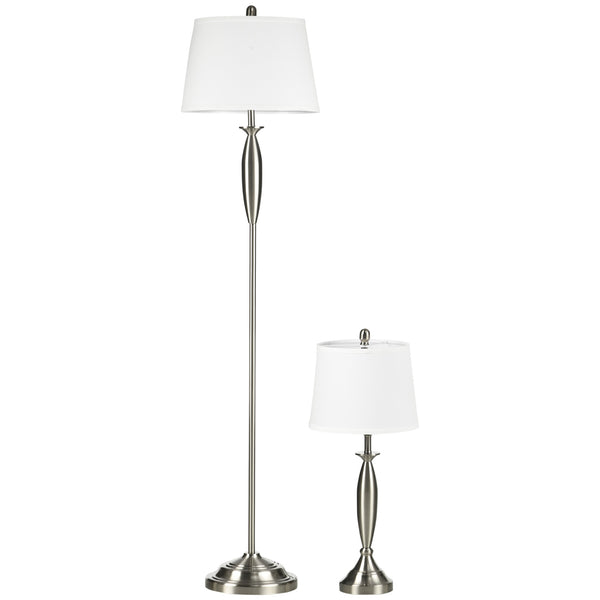 Set Lampada da Terra e Lampada da Tavolo 40W Attacco E27 in Acciaio e Tessuto Bianco e Argento sconto