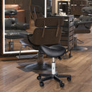 Sgabello Girevole a Sella per Parrucchieri con Ruote e Altezza Regolabile 35x38x43-55 cm in Similpelle Nero