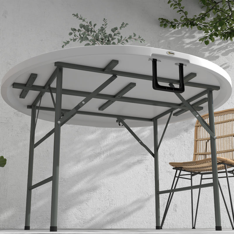 Tavolo Pieghevole per Giardino e Campeggio Ø122x73 cm in Acciaio e HDPE Grigio e Bianco