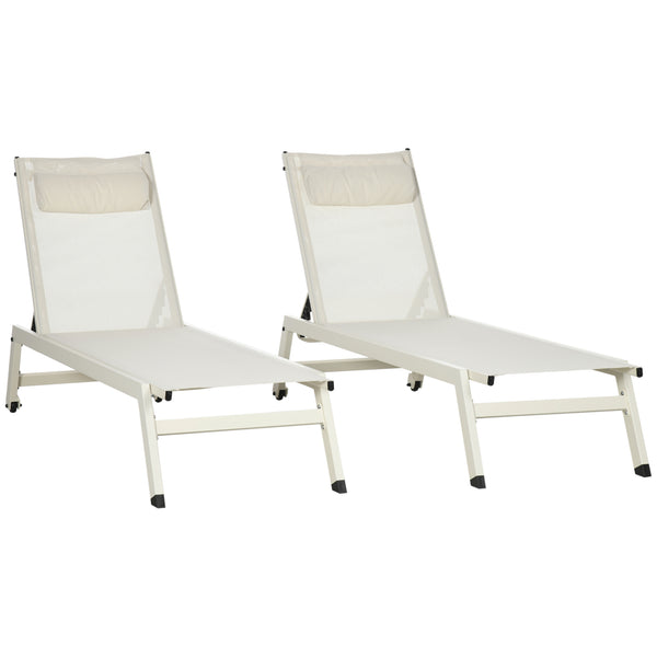 online Set 2 Lettini Prendisole da Giardino 55x195x30 cm in Alluminio e Poliestere Beige