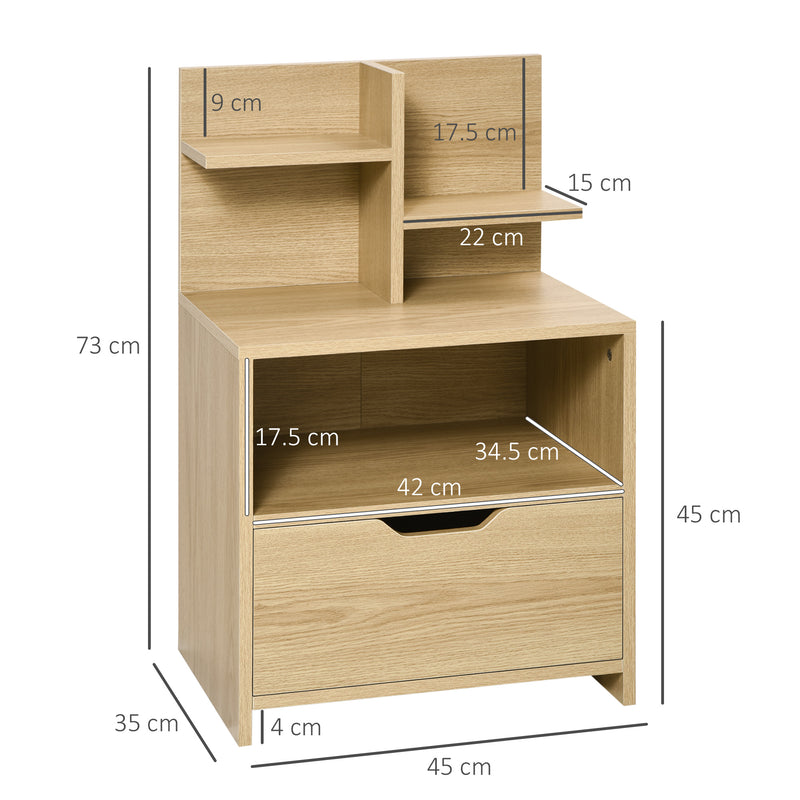 Comodino 1 Cassetto 2 Ripiani 45x35x73 cm in Legno Truciolare Naturale
