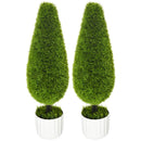 Set 2 Piante Cipresso Artificiali H90 Cm con Vaso Ø12x16 cm Verde e Bianco