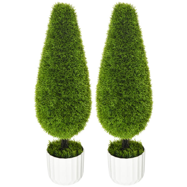Set 2 Piante Cipresso Artificiali H90 Cm con Vaso Ø12x16 cm Verde e Bianco acquista