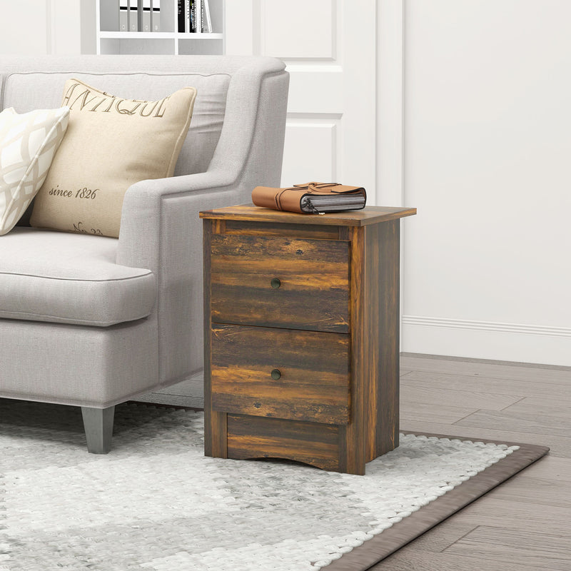 Comodino 2 Cassetti Stile Rustico 40x30x56 cm Marrone  
