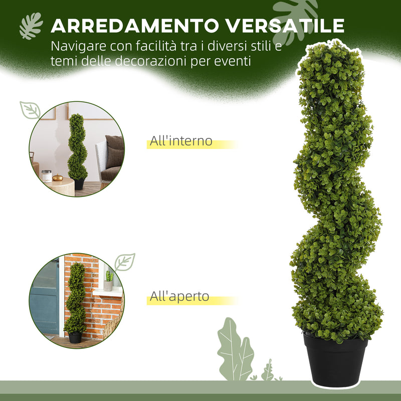 Pianta Artificiale di Eucalipto 90A cm a Spirale con Vaso Incluso per Interno ed Esterno Verde   