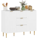 Credenza Moderna 120x40x89,5 cm con 3 Cassetti e 2 Armadietti in Legno e Metallo Bianco  
