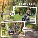 Rimorchio Bicicletta per Bambini e Passeggino 2 in 1 con Cintura Tasche e Bandierina Blu   