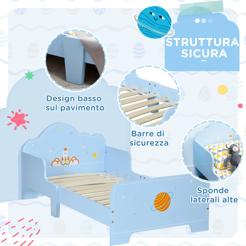 Letto per Bambini con Sponde 143x74x59 cm Fantasia Spaziale Azzurro  