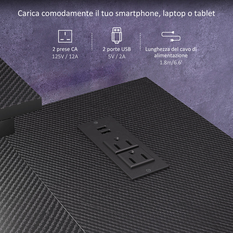 Scrivania Angolare Reversibile LED integrati Prese USB Ripiani e Supporto Monitor Nero 