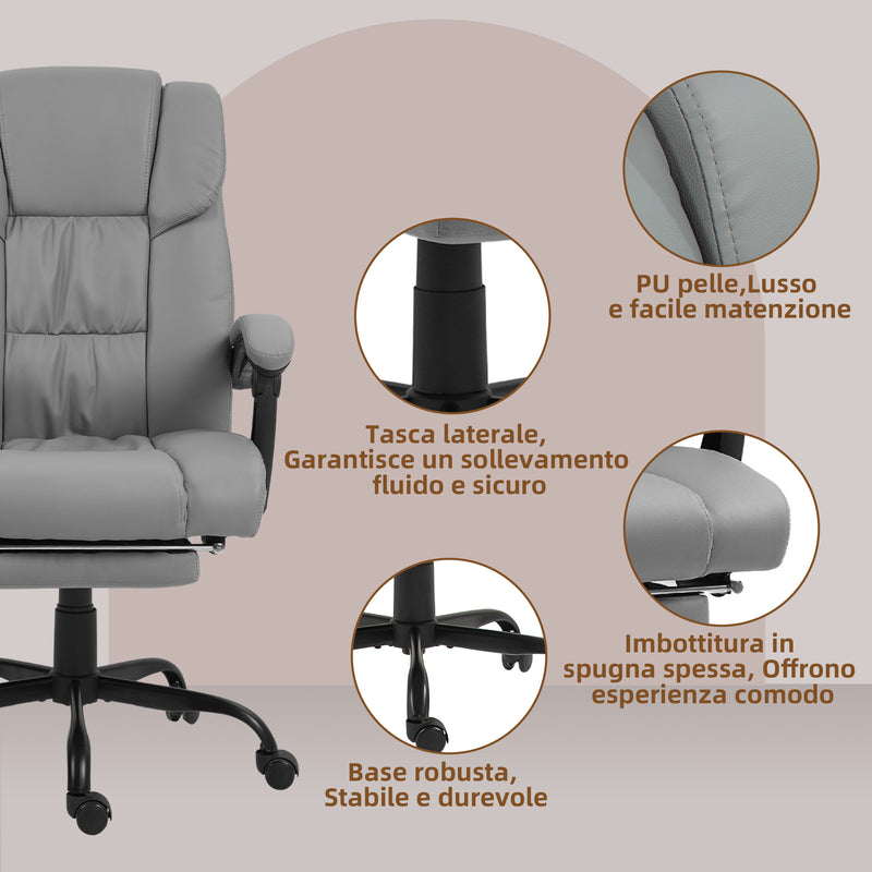 Sedia Operativa da Ufficio Massaggiante e Reclinabile 66x75x112-122 cm Grigio 