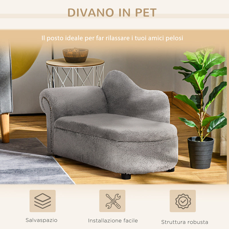Divano per Cani e Gatti con Vano Contenitore 80x40x46 cm Rivestimento Vellutato Grigio Scuro