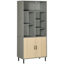 Credenza 6 Ripiani 2 Ante 76x40x179 cm in Truciolato Grigio e Rovere