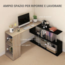 Scrivania Angolare da Ufficio 140x120x78 cm con Cassetti e Scaffale Girevole color Legno  