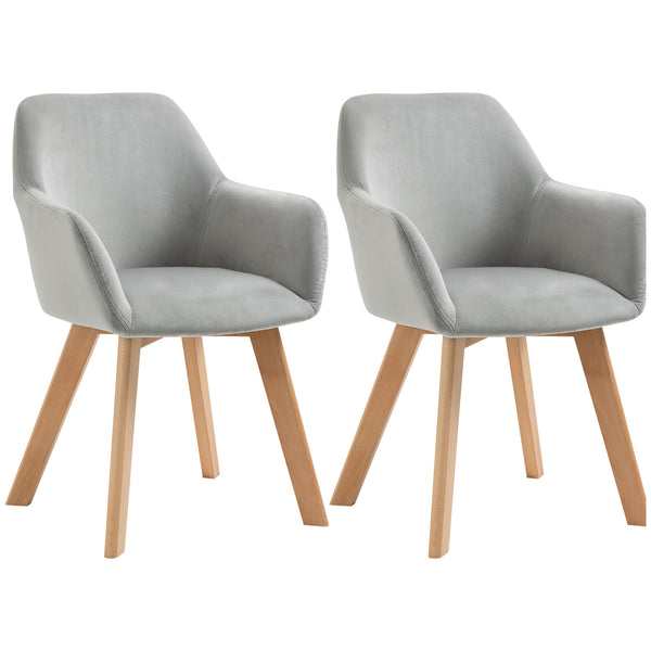 prezzo Set 2 Sedie Imbottite 54x57x80 cm in Velluto e Legno Grigio