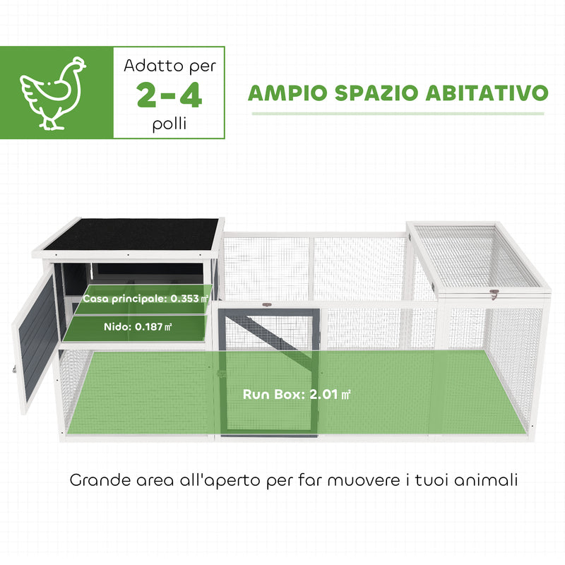 Pollaio da Giardino con Nido per Cova e Area Esterna 214x101x 91,5 cm Grigio  