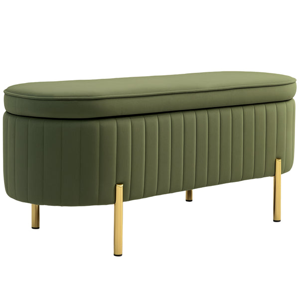 sconto Panca Contenitore Ovale 108x44x43,5 cm da 72L in Tessuto Effetto Velluto Verde
