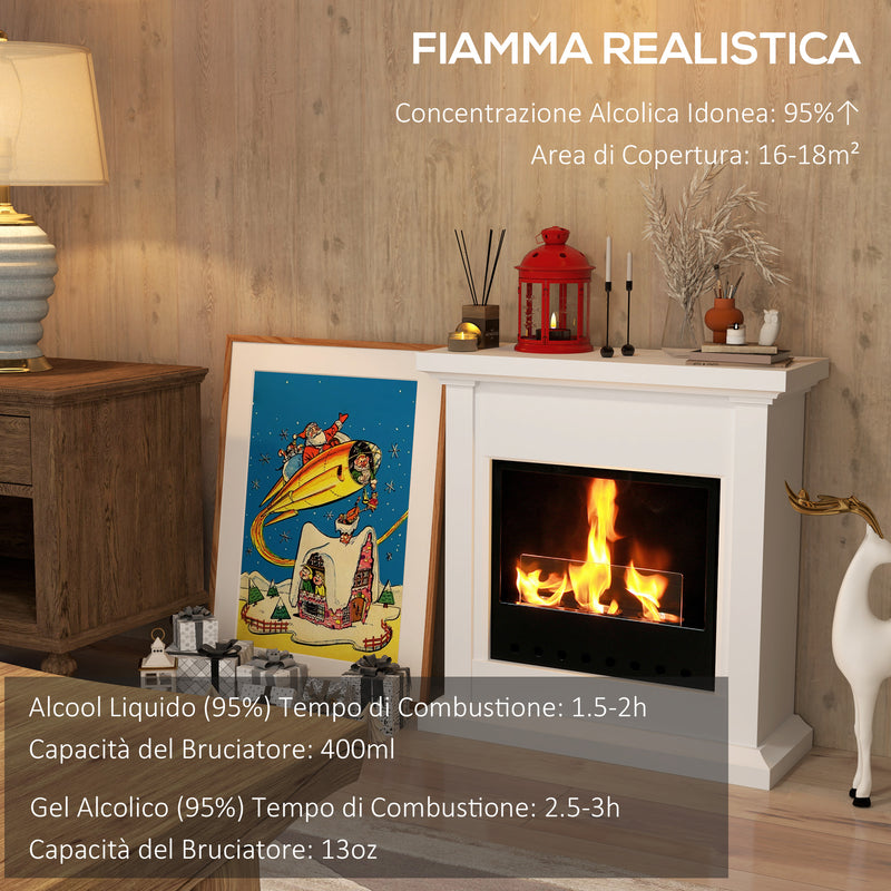 Camino a Bioetanolo da Pavimento 63,5x24x66 cm 4 Bruciatori Capacità 1,2L Bianco  