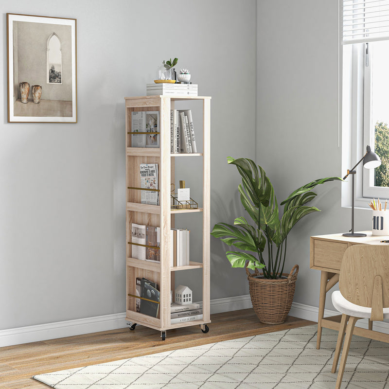 Libreria 4 Ripiani 40x40x150 cm con Rotelle in Legno Quercia