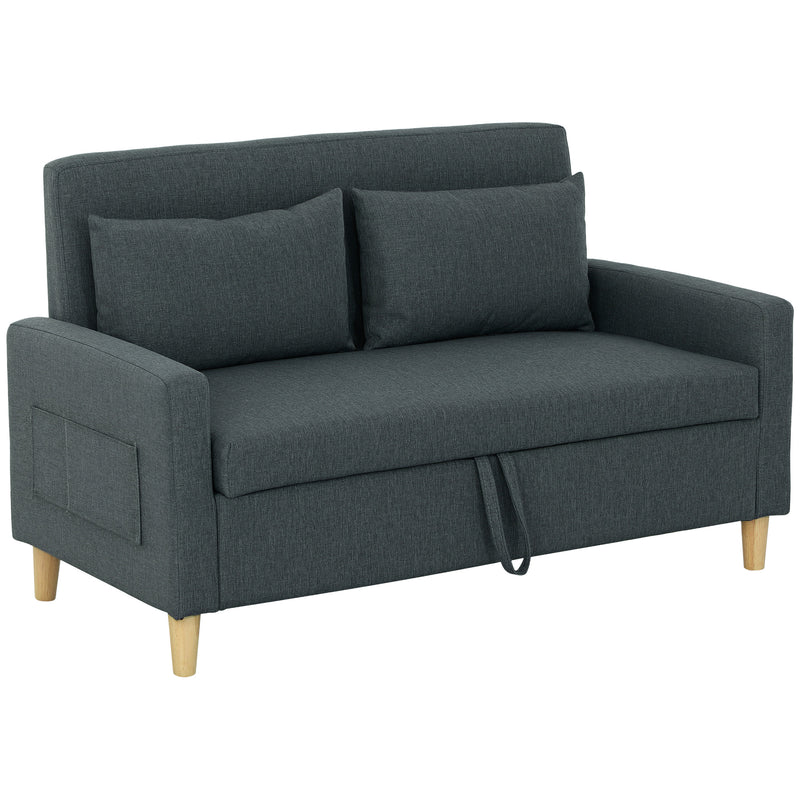 Divano 2 Posti 135x72x84 cm con Vano Contenitore  in Tessuto Effetto Lino Grigio Carbone  