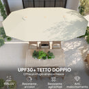 Ombrellone Doppio 455x265x238 cm in Acciaio Inox e Poliestere Beige   