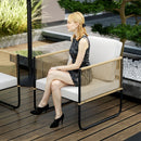 Set 4 Pezzi da Esterno Divanetto 2 Poltrone e Tavolino Basso con Piano in Vetro in Rattan Bianco Crema   