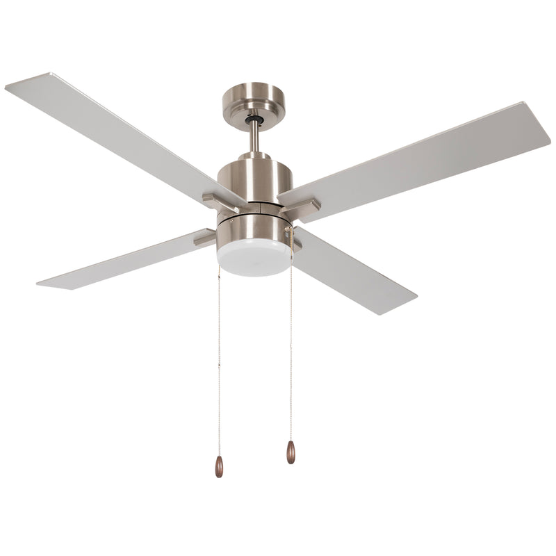 Ventilatore da Soffitto con Luce LED Ø130 cm 3 Velocità e Motore Reversibile Argento e Legno