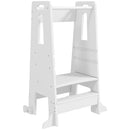 Torre Montessoriana Scala con Barra di Sicurezza Regolabile su 3 Livelli 45x47,5x91 cm in Legno Bianco 