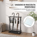Portaombrelli 50x24x68 cm con Vaschetta per l'Acqua 21 Fori e 24 Ganci in Acciaio Nero   