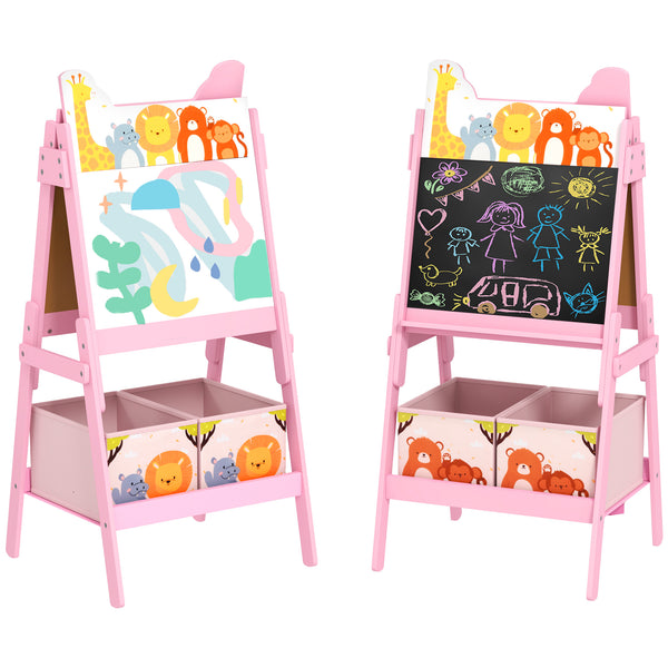 prezzo Lavagna Bianca e Nera per Bambini con Cavalletto e Cestini Contenitori 53,5x49x113 cm in Legno Rosa