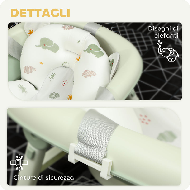 Vaschetta Bagnetto per Neonati Pieghevole 86x53x25,5 cm con Cuscino e Bacinella Lavabo Verde  