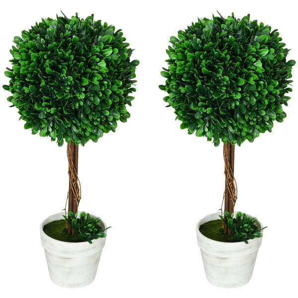 prezzo Set 2 Piante Artificiali Alberi di Bosso da Interno ed Esterno Ø28x60 cm con Vaso Verde