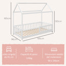 Letto Singolo per Bambini Casetta 96x195x165 cm con Doghe e Recinzione in Legno di Pino Bianco 