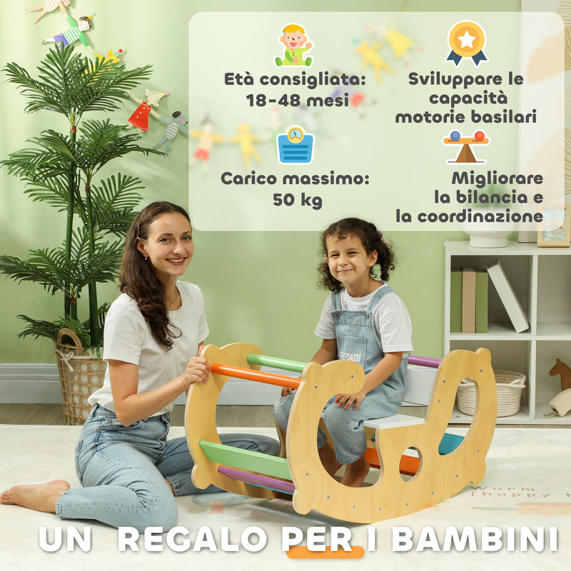 Gioco per Bambini 2 in 1 Arco Montessoriano Sedia a Dondolo 91x41x48 cm in Legno di Pino  