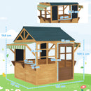 Casetta per Bambini 3-8 Anni 173x117x144 cm con 5 Finestre e 2 Lavagne in Legno di Abete Marrone e Blu  
