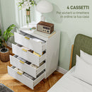 Cassettiera 4 Cassetti Moderna con Maniglie Dorate 60x40x96 cm Bianco 