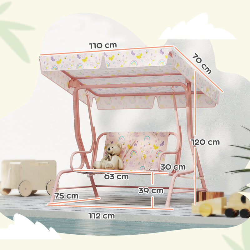 Dondolo per Bambini da Giardino a 2 Posti 112x75x120 cm a 2 Posti con Cinture di Sicurezza Rosa   
