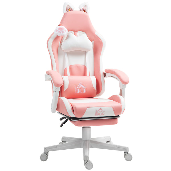 prezzo Sedia da Gaming Ergonomica con Orecchie da Gatto Poggiapiedi Retrattile e Schienale Reclinabile 135° Rosa
