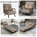 Poltrona Letto Singolo Trasformabile 63x73x81 cm in Tessuto Effetto Velluto Grigio