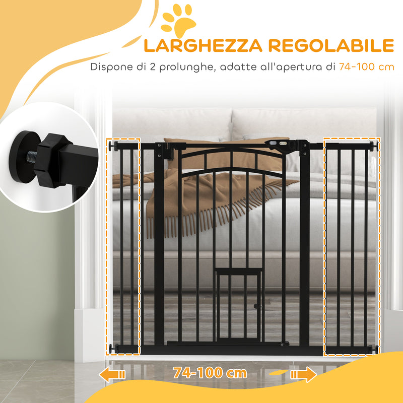 Cancelletto per Cani Taglia Piccola e Media 74-100x76 cm con Chiusura Automatica Nero  