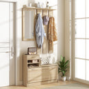 Mobile Guardaroba per Ingresso con Specchio Appendiabiti e Scarpiera Regolabile 90x24x177 cm Quercia  